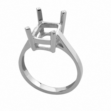 BAGUE SOLITAIRE POUR PIERRE RECTANGLE 4 GRIFFES OR GRIS 800ème